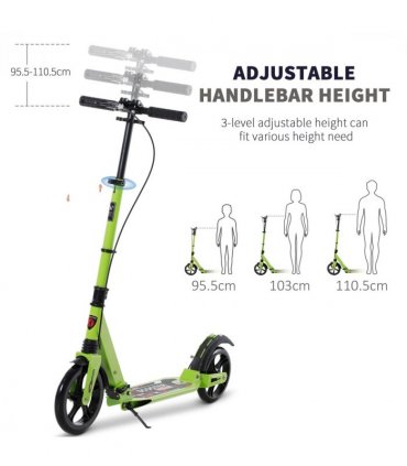 HOMCOM Teens Adult Kick Scooter Fold Adjust 14+ w/ Dual Brake System Green