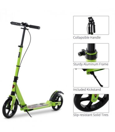 HOMCOM Teens Adult Kick Scooter Fold Adjust 14+ w/ Dual Brake System Green