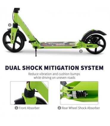 HOMCOM Teens Adult Kick Scooter Fold Adjust 14+ w/ Dual Brake System Green