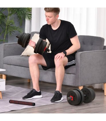 HOMCOM 20kg Adjustable 2 IN 1 Barbell Dumbbells Weight Set for Body Fitness