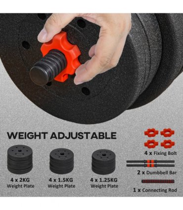 HOMCOM 20kg Adjustable 2 IN 1 Barbell Dumbbells Weight Set for Body Fitness