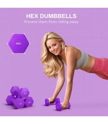SPORTNOW Set of 2 Hexagonal Dumbbells Weights Pair, 2 x 4kg, Purple