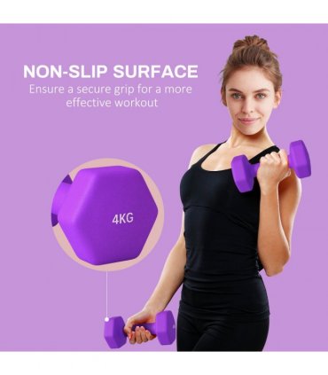 SPORTNOW Set of 2 Hexagonal Dumbbells Weights Pair, 2 x 4kg, Purple