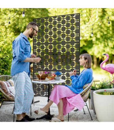 Outsunny 6.5FT Metal Outdoor Privacy Screen Panel w/ Stand, Grid Style