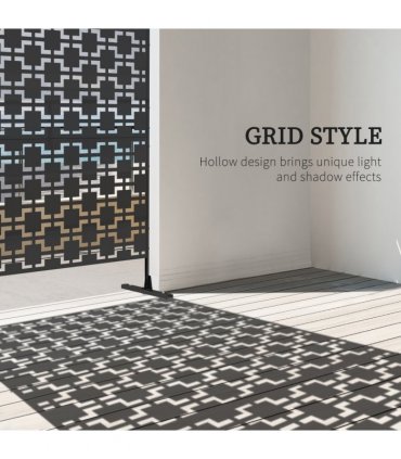 Outsunny 6.5FT Metal Outdoor Privacy Screen Panel w/ Stand, Grid Style