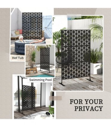Outsunny 6.5FT Metal Outdoor Privacy Screen Panel w/ Stand, Grid Style