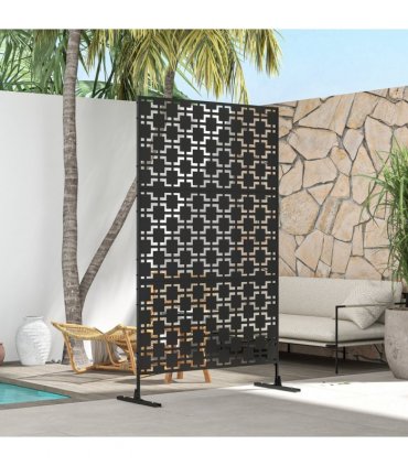 Outsunny 6.5FT Metal Outdoor Privacy Screen Panel w/ Stand, Grid Style