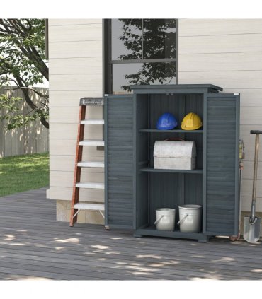 Outsunny Wooden Garden Storage Shed, 3 Shelves Tool Cabinet, Grey