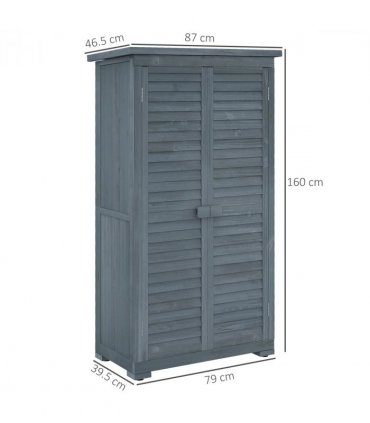 Outsunny Wooden Garden Storage Shed, 3 Shelves Tool Cabinet, Grey