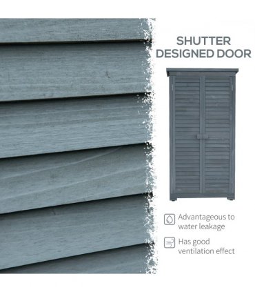 Outsunny Wooden Garden Storage Shed, 3 Shelves Tool Cabinet, Grey