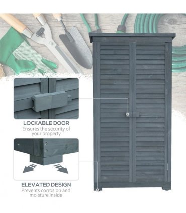 Outsunny Wooden Garden Storage Shed, 3 Shelves Tool Cabinet, Grey