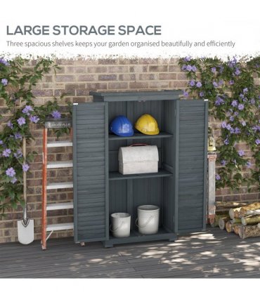 Outsunny Wooden Garden Storage Shed, 3 Shelves Tool Cabinet, Grey