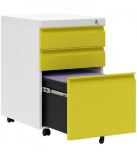 Vinsetto 3 Drawer File Cabinet, Lockable Metal Filling Cabinet, Yellow
