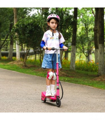 HOMCOM Folding Kids Electric Scooter for 7-14, Pink