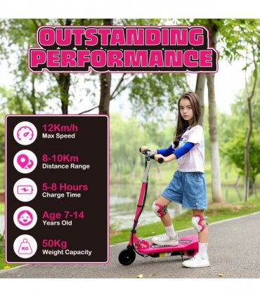 HOMCOM Folding Kids Electric Scooter for 7-14, Pink