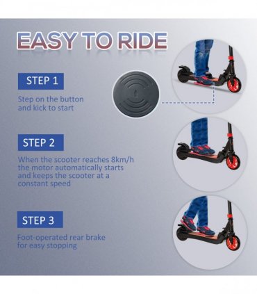 HOMCOM Folding Electric Scooter with Rear Wheel Brake, Red
