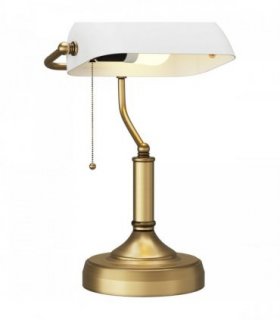 HOMCOM Banker's Table Lamp w/ Antique Bronze Tone Base, White