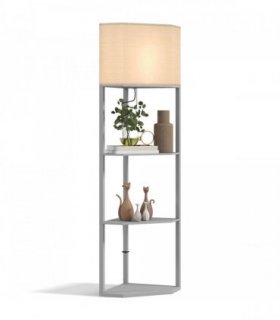 HOMCOM Corner Modern Floor Lamp with Shelves for Living Room, Bedroom, Grey