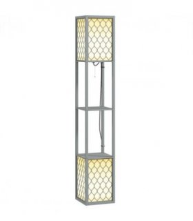 HOMCOM 2-Light Modern Floor Lamp with Shelves for Living Room, Bedroom, Grey