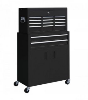HOMCOM Top Chest and Roller Cabinet Combo Metal Tool Cabinet on Wheels Black
