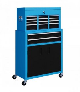 HOMCOM Top Chest and Roller Cabinet Combo Metal Tool Cabinet on Wheels Blue