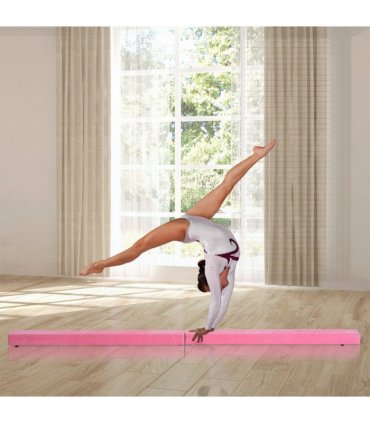 HOMCOM Balance Beam Trainer Fold Performance Gymnastics Suede Pink 2.1M Home