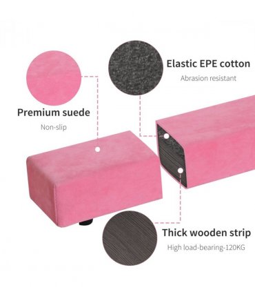 HOMCOM Balance Beam Trainer Fold Performance Gymnastics Suede Pink 2.1M Home