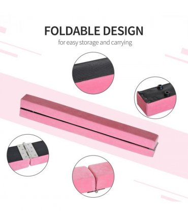 HOMCOM Balance Beam Trainer Fold Performance Gymnastics Suede Pink 2.1M Home