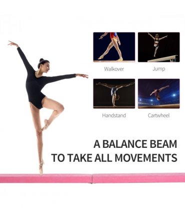 HOMCOM Balance Beam Trainer Fold Performance Gymnastics Suede Pink 2.1M Home