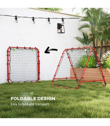 HOMCOM Rebounder Net Football Target Goal with Adjustable Angles, Red