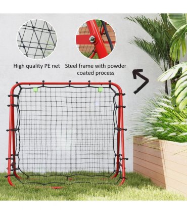 HOMCOM Rebounder Net Football Target Goal with Adjustable Angles, Red