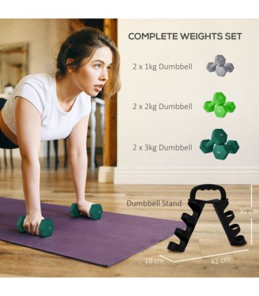 SPORTNOW Dumbbells Set with Carry Storage Rack, 2 x 1kg, 2 x 2kg, 2 x 3kg