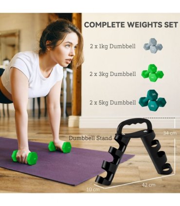 SPORTNOW Dumbbells Set with Carry Storage Rack, 2 x 1kg, 2 x 3kg, 2 x 5kg