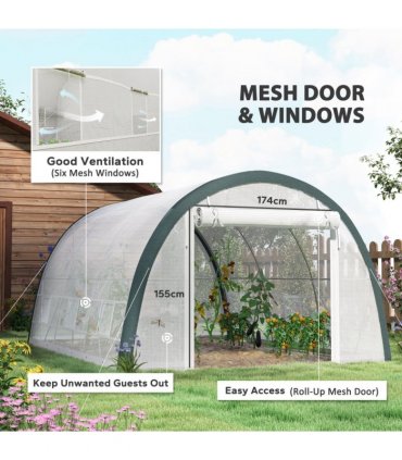 Outsunny Walk-in Tunnel Greenhouse, Upgraded Structure, Mesh Door & Windows