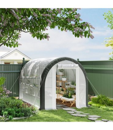 Outsunny Walk-in Tunnel Greenhouse, Upgraded Structure, Mesh Door & Windows