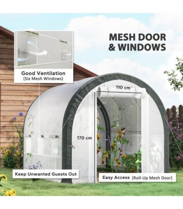 Outsunny Walk-in Tunnel Greenhouse, Upgraded Structure, Mesh Door & Windows