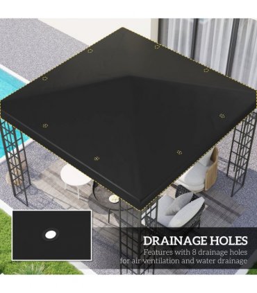 Outsunny 3 x 3(m) Gazebo Canopy Replacement Cover, UPF30+, Black