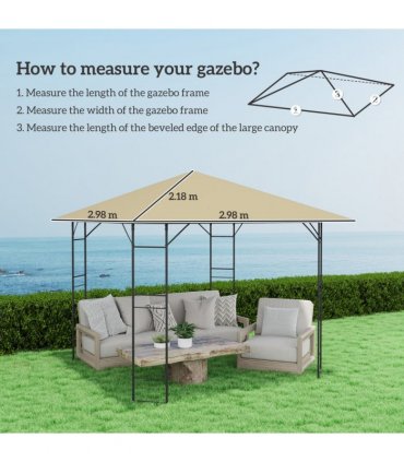Outsunny 3 x 3(m) Gazebo Canopy Replacement Cover with Drain Holes, Beige
