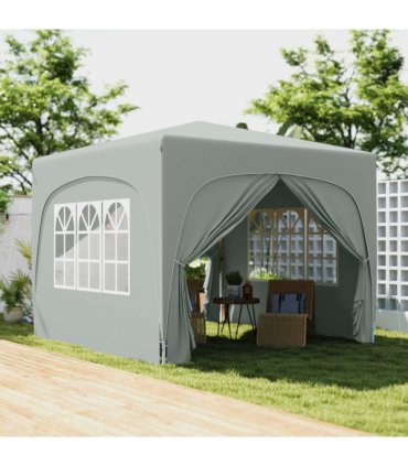 Outsunny 3 x 3(m) UPF50+ Pop Up Gazebo with Sides and Carry Bag, Light Grey
