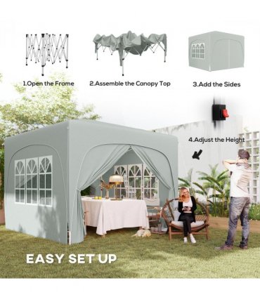 Outsunny 3 x 3(m) UPF50+ Pop Up Gazebo with Sides and Carry Bag, Light Grey