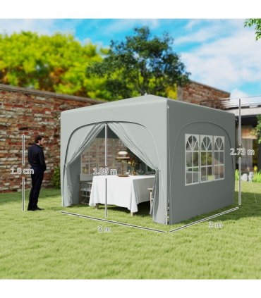 Outsunny 3 x 3(m) UPF50+ Pop Up Gazebo with Sides and Carry Bag, Light Grey