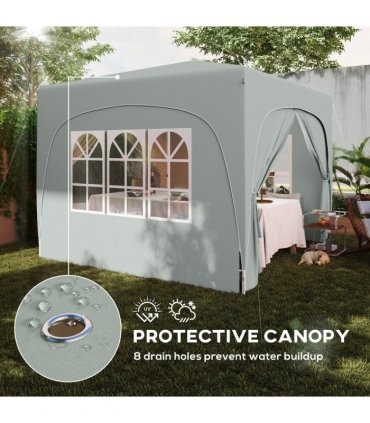 Outsunny 3 x 3(m) UPF50+ Pop Up Gazebo with Sides and Carry Bag, Light Grey