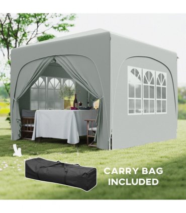 Outsunny 3 x 3(m) UPF50+ Pop Up Gazebo with Sides and Carry Bag, Light Grey
