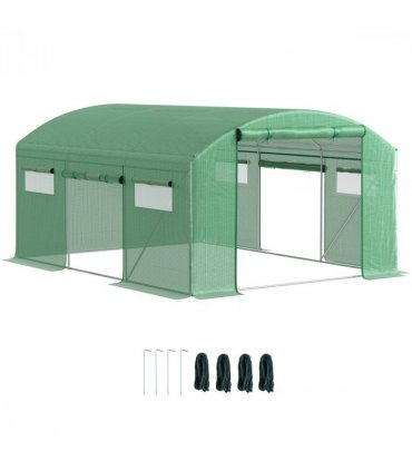 Outsunny Polytunnel Greenhouse with 3 Roll-up Doors, 4 x 3 x 2m, Green