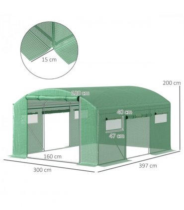 Outsunny Polytunnel Greenhouse with 3 Roll-up Doors, 4 x 3 x 2m, Green