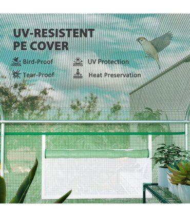 Outsunny Polytunnel Greenhouse with 3 Roll-up Doors, 4 x 3 x 2m, Green