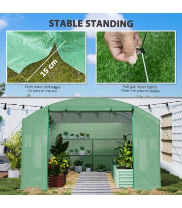 Outsunny Polytunnel Greenhouse with 3 Roll-up Doors, 4 x 3 x 2m, Green