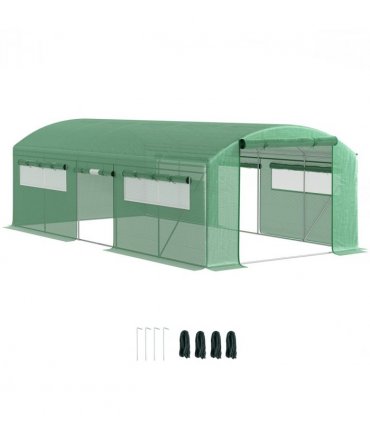 Outsunny Polytunnel Greenhouse with 3 Roll-up Doors, 6 x 3 x 2m, Green