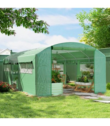 Outsunny Polytunnel Greenhouse with 3 Roll-up Doors, 6 x 3 x 2m, Green