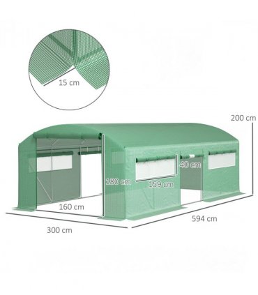Outsunny Polytunnel Greenhouse with 3 Roll-up Doors, 6 x 3 x 2m, Green
